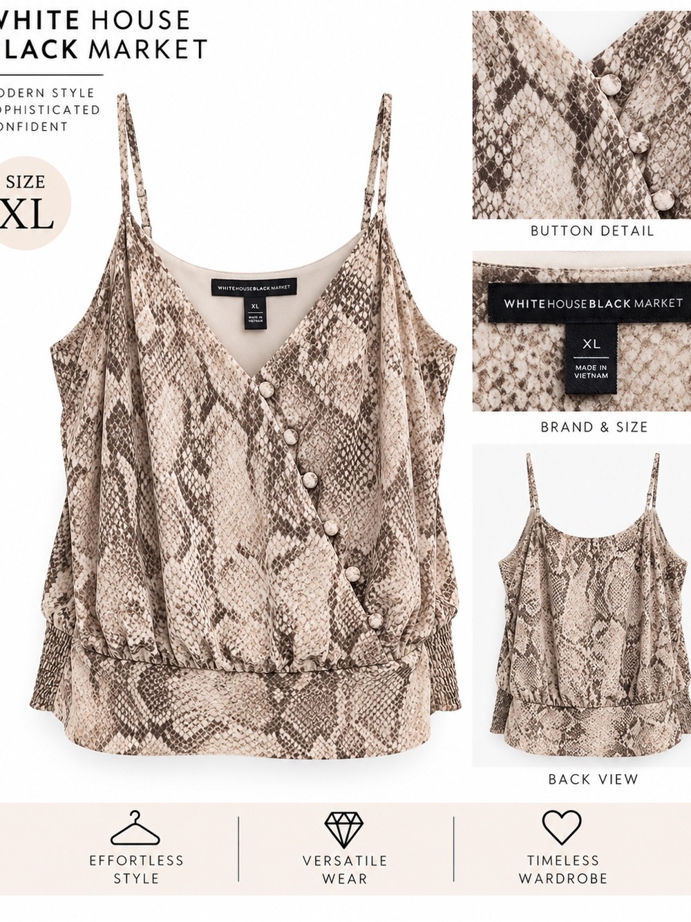 White House Black Market Beige Snake-Print Spaghetti Strap Camisole